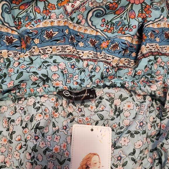 Floral Maxi Dress Women's XL Blue Pink Smocked Back Ric Rac Straps Boho Summer - Picture 8 of 10